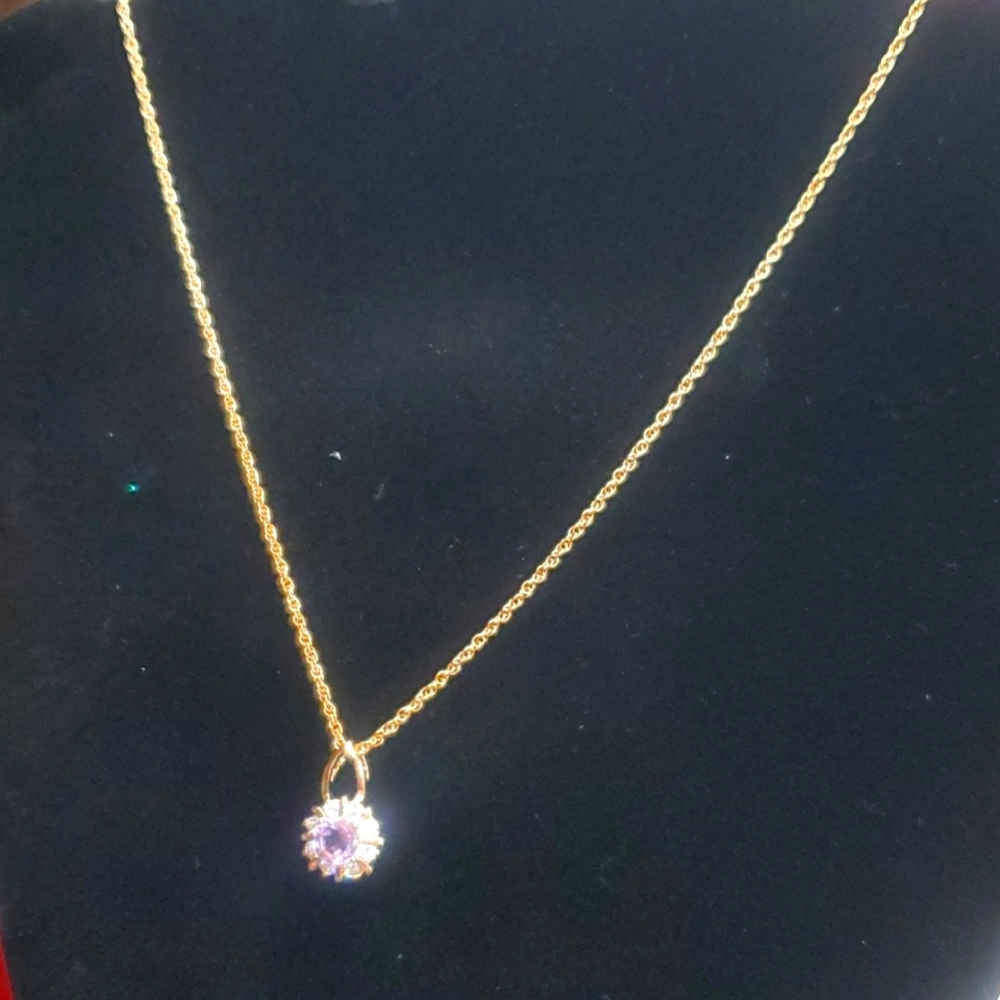 Authentic genuine amethyst pendant with 18 in gold chain
